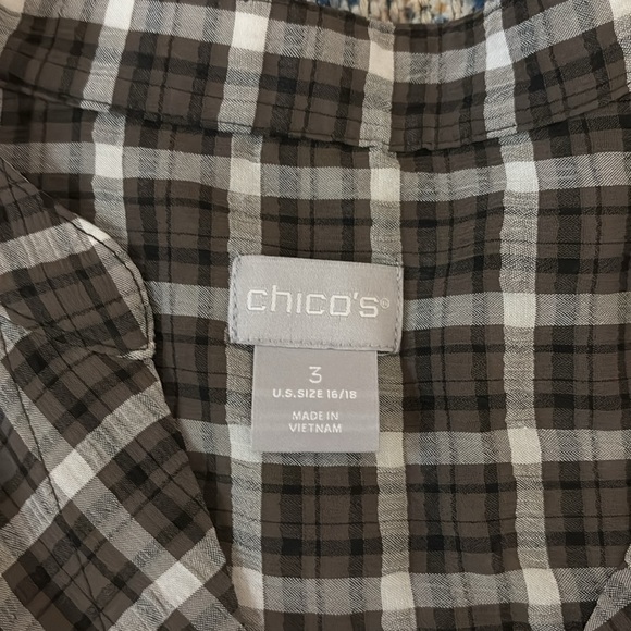 Chico’s Puckered Plaid Billow Sleeve Blouse SZ 3/US 16/18 EUC - Picture 5 of 7
